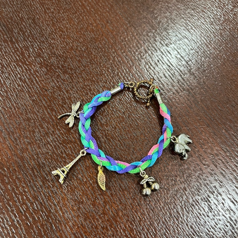 Handmade green, pink, purple, blue Charm Bracelet